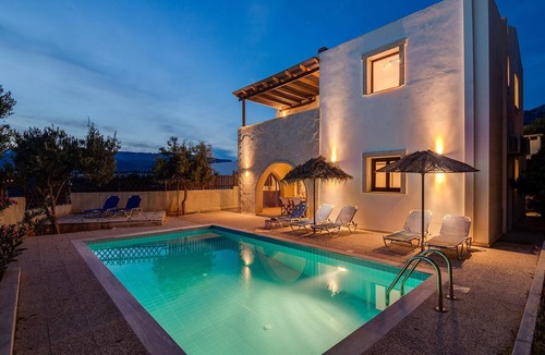 Makry Gialos House | Makrigialos: Artemis holiday Villa with private swimming pool, sea view, Wifi