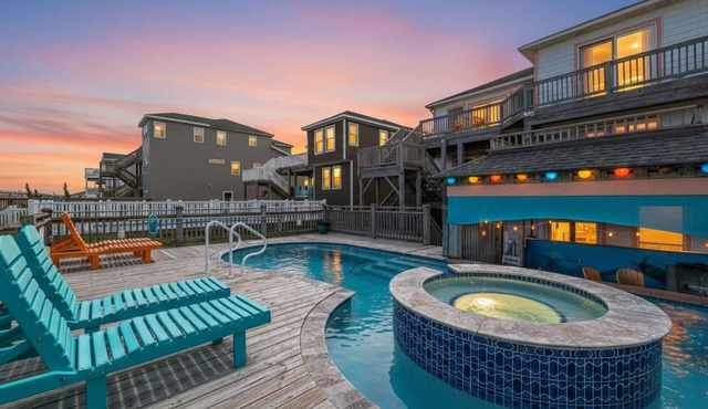 Joshua's Tiki Hut - Nags Head MP 11, Oceanfront, Elevator, Pool, Swim-Up Tiki Bar, Hot Tub, Pets OK